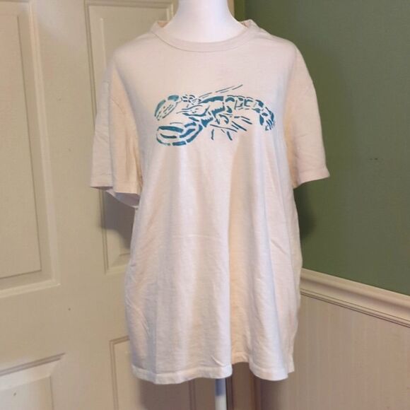 J. Crew off white turquoise outline lobster summer seafood s/s large L - Picture 1 of 11